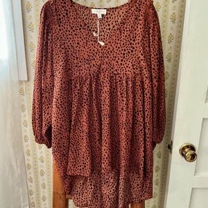 NWT Umgee Leopard Print V-Neck Blouse XL